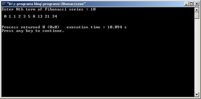 C-Program-fibonacci-Output