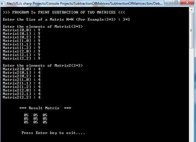 Matrix Subtraction Output_1