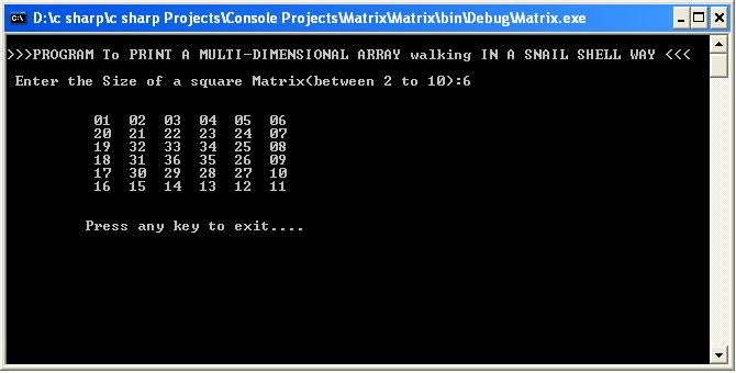 SNAIL MATRIX Output