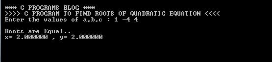 C Program Quadratic Equation Output
