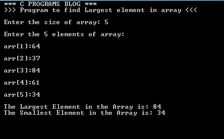 C Program Largest Smallest in Array