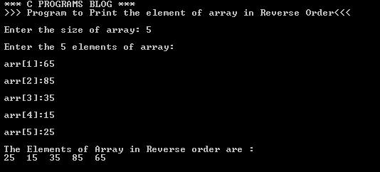 C Program Print Reverse Array