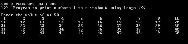 Print 1toN without Loops output