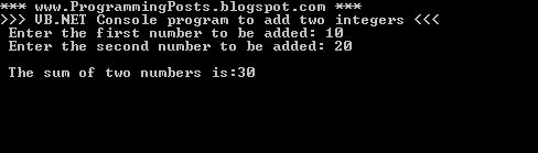 VB.Net Add Two Nums Using Function