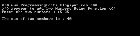 C Program Add Two Nums Using Function