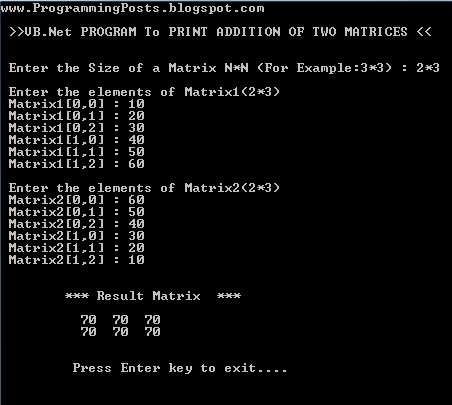 VB.Net Matrix Addition