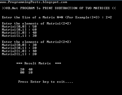 VB.Net Matrix Subtraction