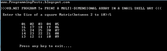 VB.Net Snail Matrix
