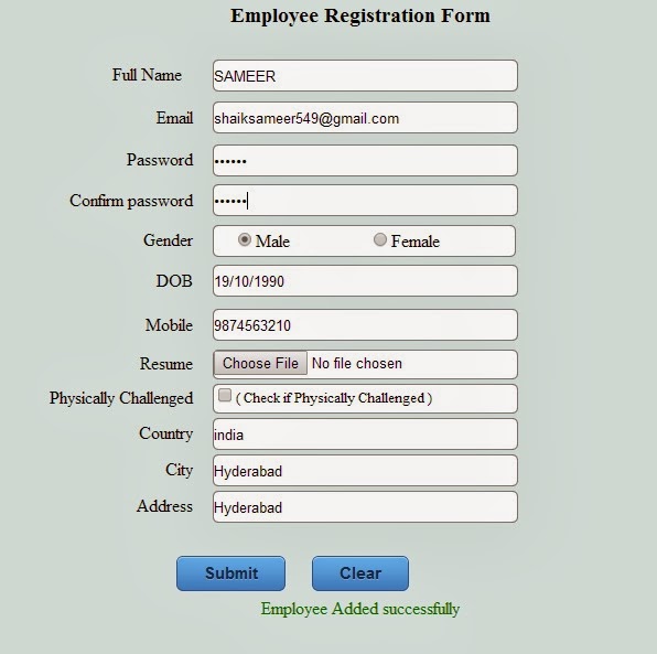 Asp.Net Employee Registration Form