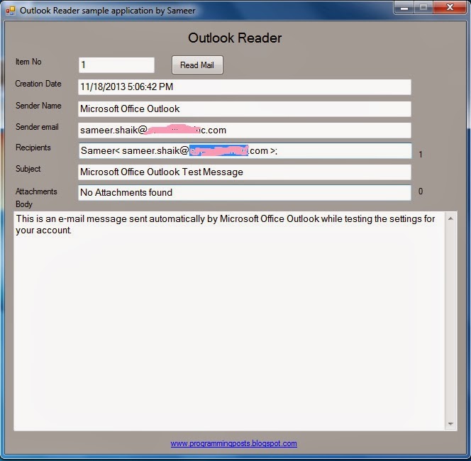 Reading Emails from Outlook C#.Net