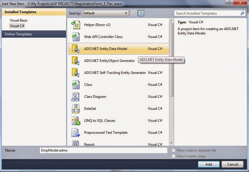 Registration form Asp.Net Entity Framework Step1